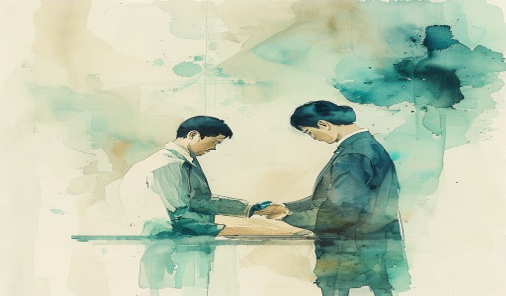 A tailor measuring a person for a custom suit, sym