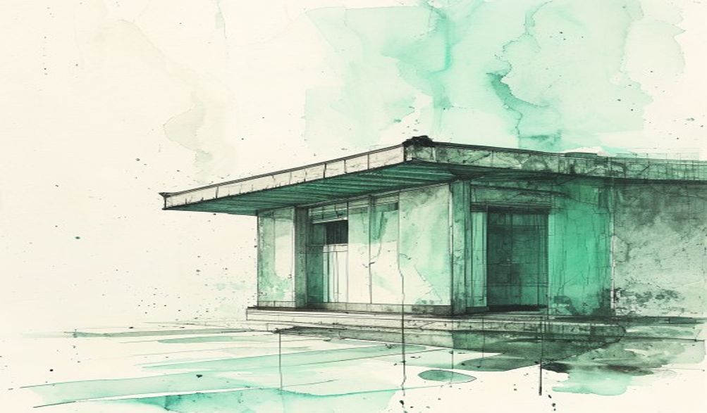 A sturdy-looking building with a deeply cracked fo