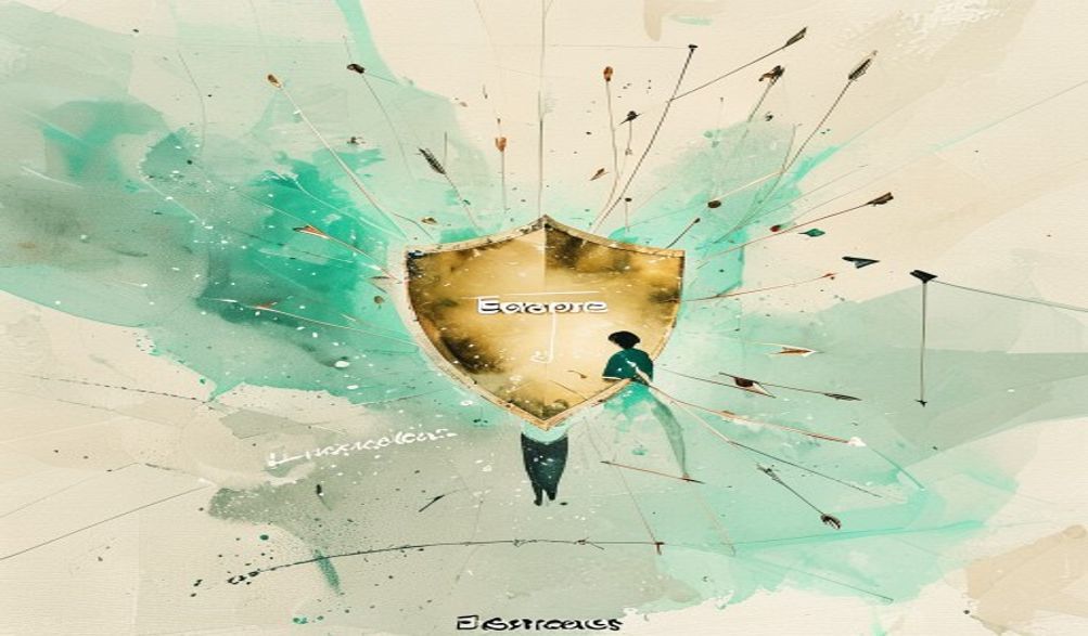 A warm golden shield protecting a person from fall