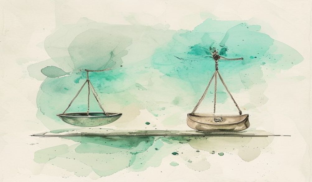 A scale balancing a medical bill on one side and a